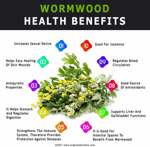 Wormwood organic, Artemisia absinthium, mugwort fine, Organic and natural 50 gm, product of Morocco, ships from Montreal